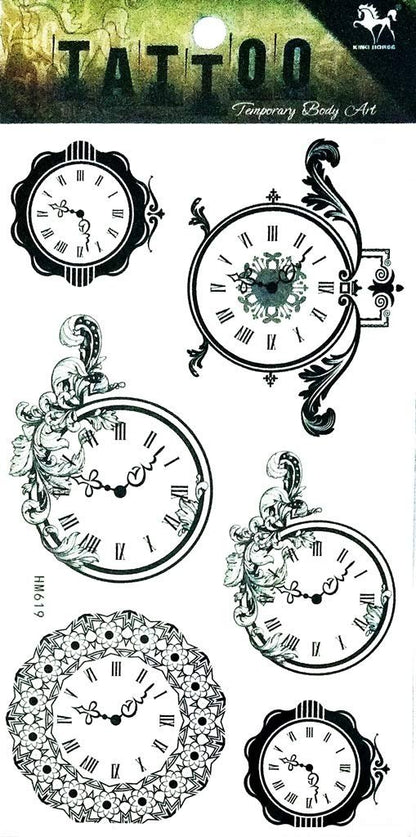 PP TATTOO 1 Sheet Cute Watch Clock Sticker – Unique Clock Design: Stand out with a cute watch face tattoo that – Image 1