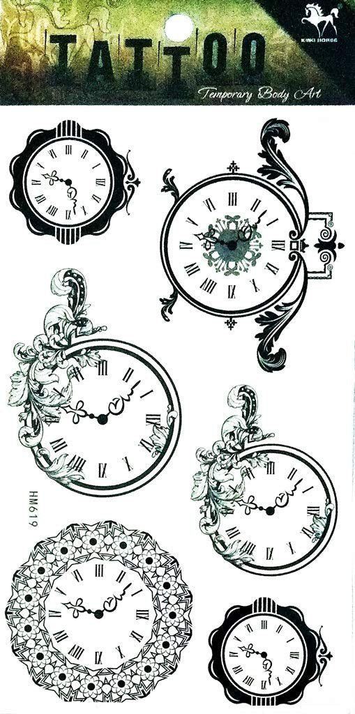 PP TATTOO 1 Sheet Cute Watch Clock Sticker Tattoos - Waterproof Temporary Fake Tattoo for Arm Leg Body Art - Women Men