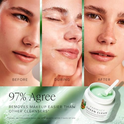 Farmacy Green Clean Makeup Remover Cleansing Balm - Waterproof Makeup Remover & Oil Cleanser for Face, Gently Melts Makeup & SPF, Hydrates & Softens Skin with Super Greens & Papaya (50ml) - görsel 5