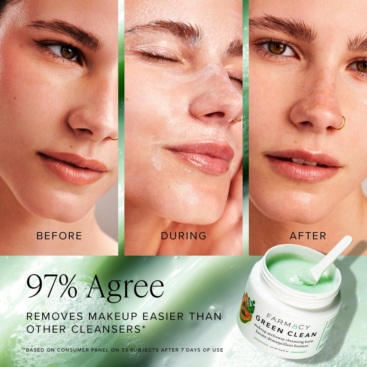 Farmacy Green Clean Makeup Remover Cleansing Balm - Waterproof Makeup Remover & Oil Cleanser for Face, Gently Melts Makeup & SPF, Hydrates & Softens Skin with Super Greens & Papaya (50ml) - görsel 6