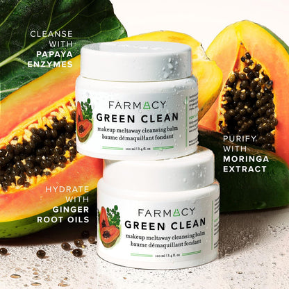 Farmacy Green Clean Makeup Remover Cleansing Balm - Waterproof Makeup Remover & Oil Cleanser for Face, Gently Melts Makeup & SPF, Hydrates & Softens Skin with Super Greens & Papaya (50ml)