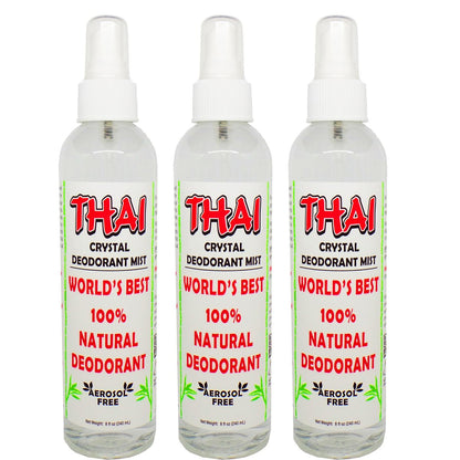 Thai Deodorant Stone Crystal Mist Natural Deodorant Spray 8 oz. Bundle (Pack of 3) – Aluminum-Free, Hypoallergenic, Long-Lasting Odor Protection