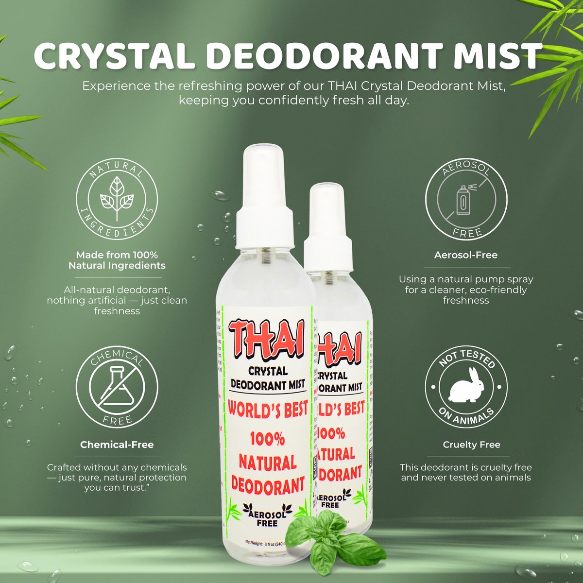 Thai Deodorant Stone Crystal Mist Natural Deodorant Spray 8 oz. Bundle (Pack of 3) – Aluminum-Free, Hypoallergenic, Long-Lasting Odor Protection - görsel 3