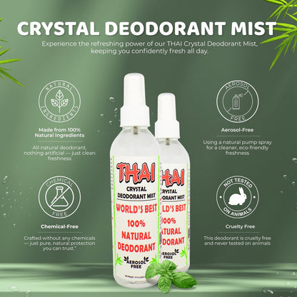 Thai Deodorant Stone Crystal Mist Natural Deodorant Spray 8 oz. Bundle (Pack of 3) – Aluminum-Free, Hypoallergenic, Long-Lasting Odor Protection