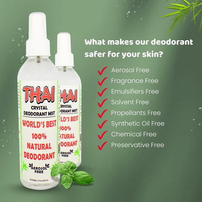 Thai Deodorant Stone Crystal Mist Natural Deodorant Spray 8 oz. Bundle (Pack of 3) – Aluminum-Free, Hypoallergenic, Long-Lasting Odor Protection
