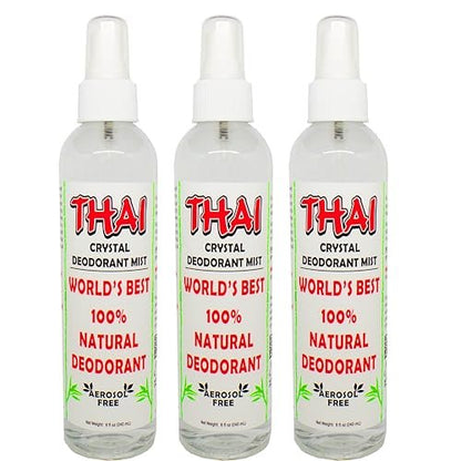 Thai Deodorant Stone Crystal Mist Natural Deodorant Spray 8 oz. Bundle (Pack of 3) – Aluminum-Free, Hypoallergenic, Long-Lasting Odor Protection