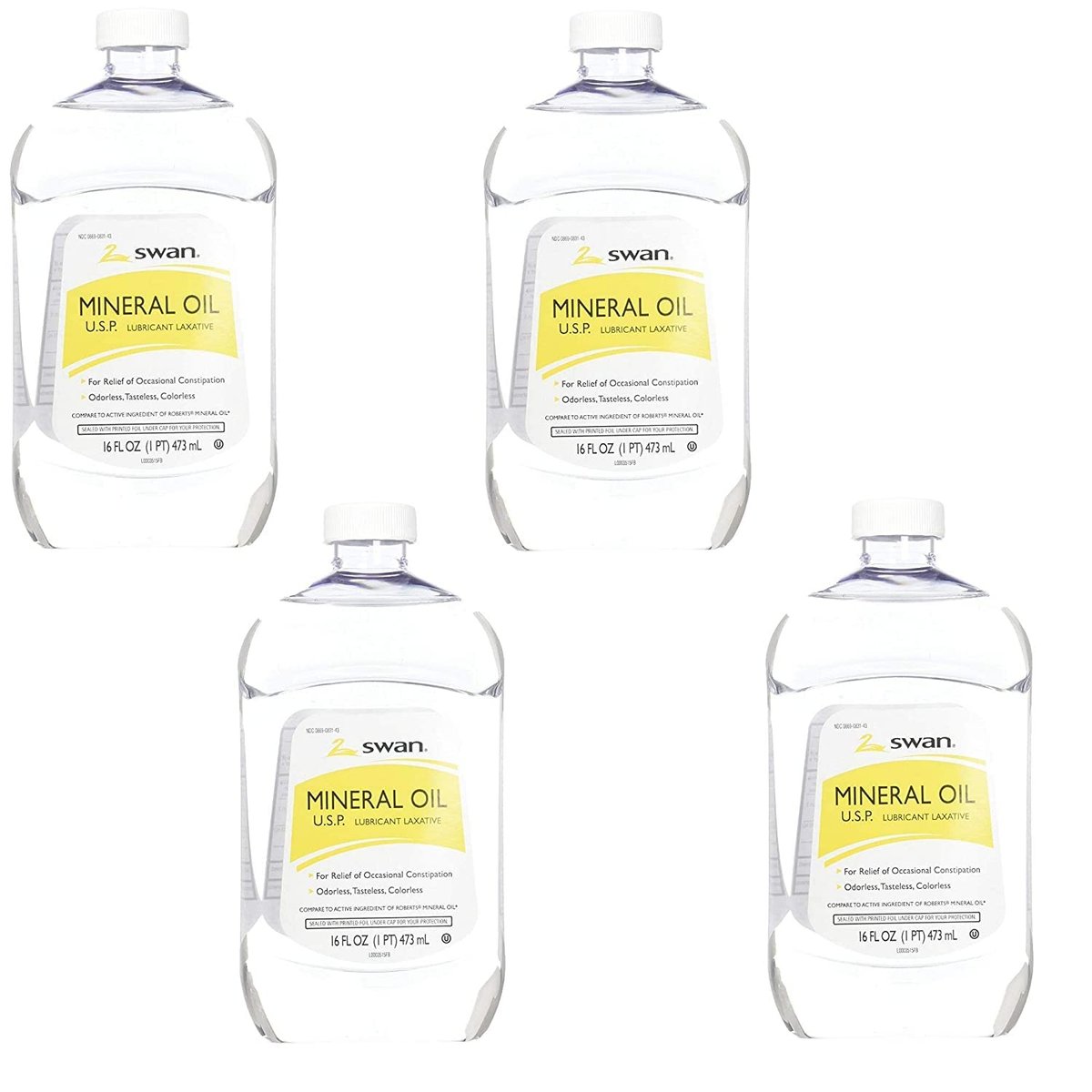 Scrubbles Swan Mineral Oil 16 oz, 4-Pack – Pure Food Grade Oil for Cutting Boards, Countertops, and More Avelisse