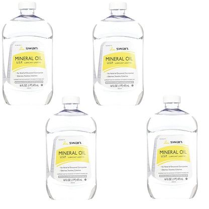 Scrubbles Swan Mineral Oil 16 oz, 4-Pack – Pure Food Grade Oil for Cutting Boards, Countertops, and More Avelisse