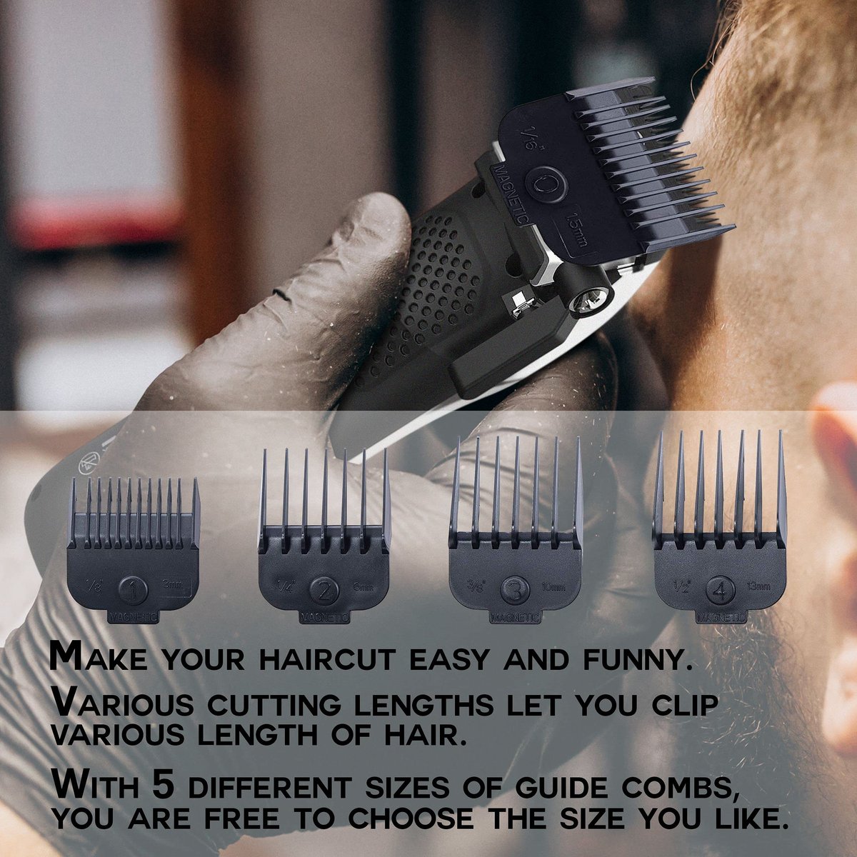 Caliber Pro Magnetic Cutting Guards Set – 5-Piece Universal Hair Clipper Guide Combs for Precise Trimming, Black - görsel 13