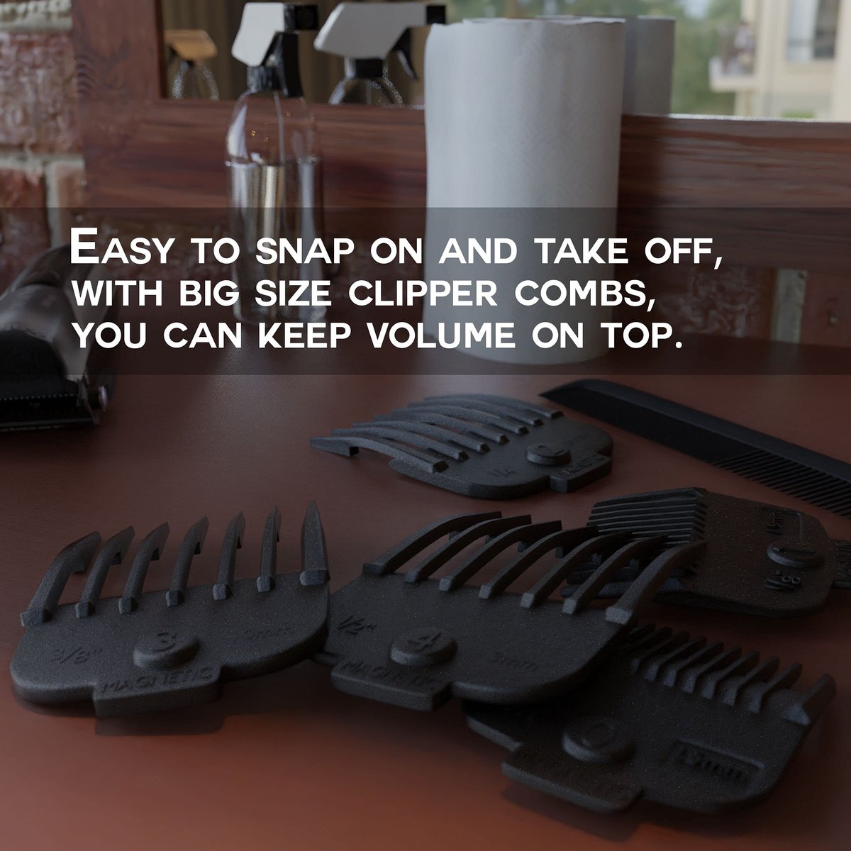 Caliber Pro Magnetic Cutting Guards Set – 5-Piece Universal Hair Clipper Guide Combs for Precise Trimming, Black - görsel 3
