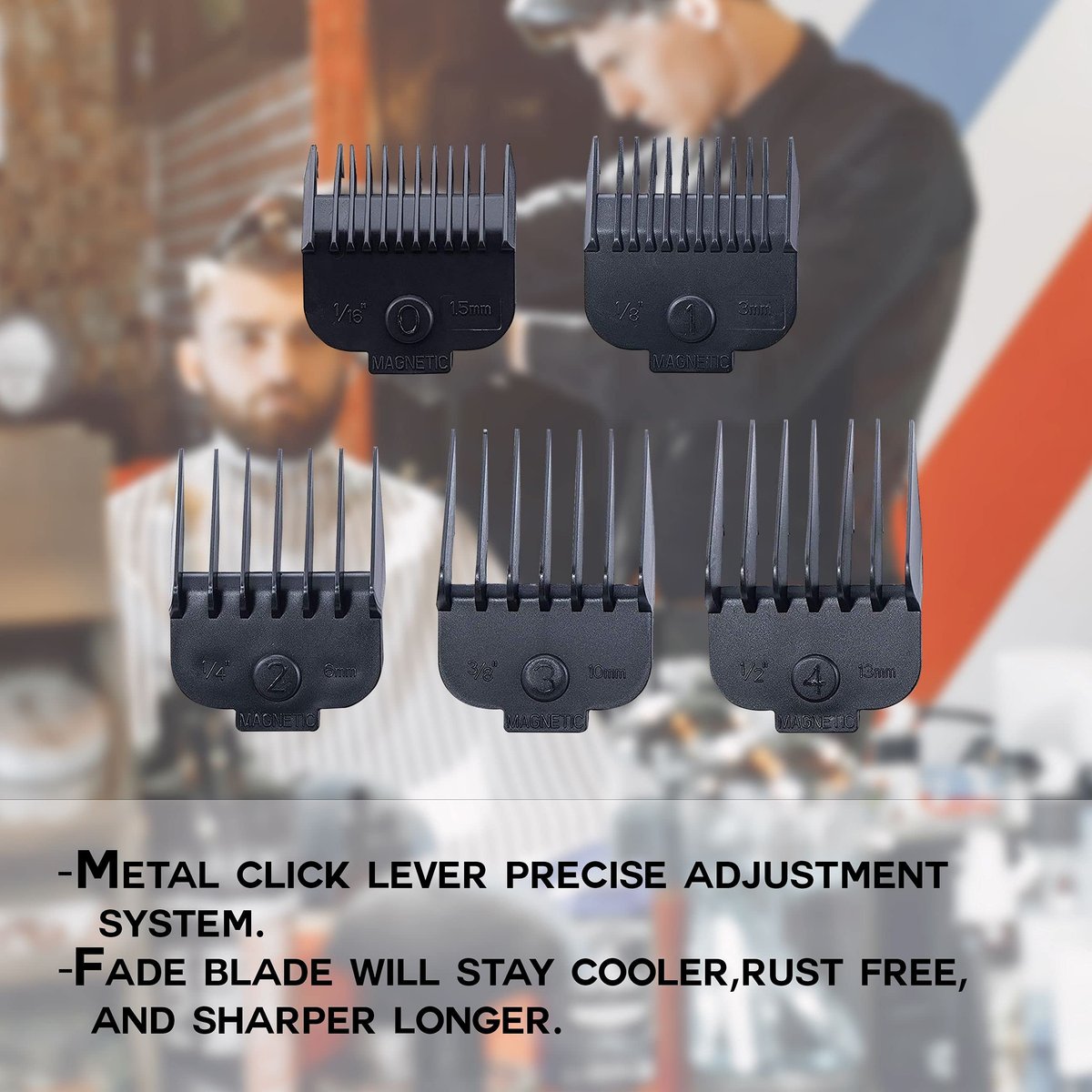 Caliber Pro Magnetic Cutting Guards Set – 5-Piece Universal Hair Clipper Guide Combs for Precise Trimming, Black - görsel 5