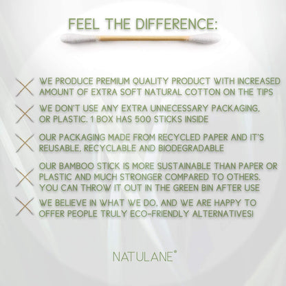 Premium 500 Biodegradable Bamboo Cotton Swabs | Zero Waste, Plastic-Free, Compostable Q Tips