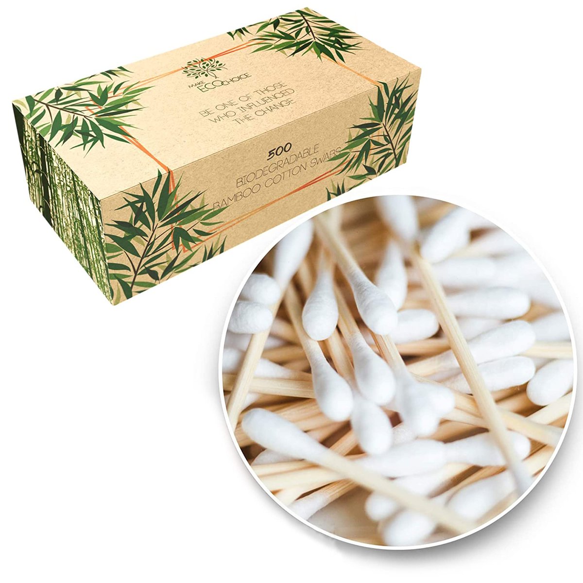 Premium 500 Biodegradable Bamboo Cotton Swabs | Zero Waste, Plastic-Free, Compostable Q Tips - görsel 1