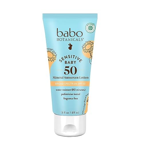 Babo Botanicals Sensitive Baby Mineral Sunscreen Lotion SPF 50 - Natural Zinc Oxide - Fragrance-Free, Water-Resistant, EWG Verified, Vegan - For Babies & Kids - 3 Fl Oz - görsel 1