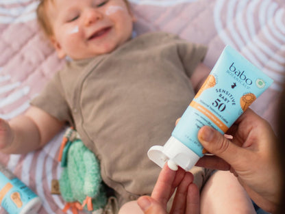 Babo Botanicals Sensitive Baby Mineral Sunscreen Lotion SPF 50 - Natural Zinc Oxide - Fragrance-Free, Water-Resistant, EWG Verified, Vegan - For Babies & Kids - 3 Fl Oz