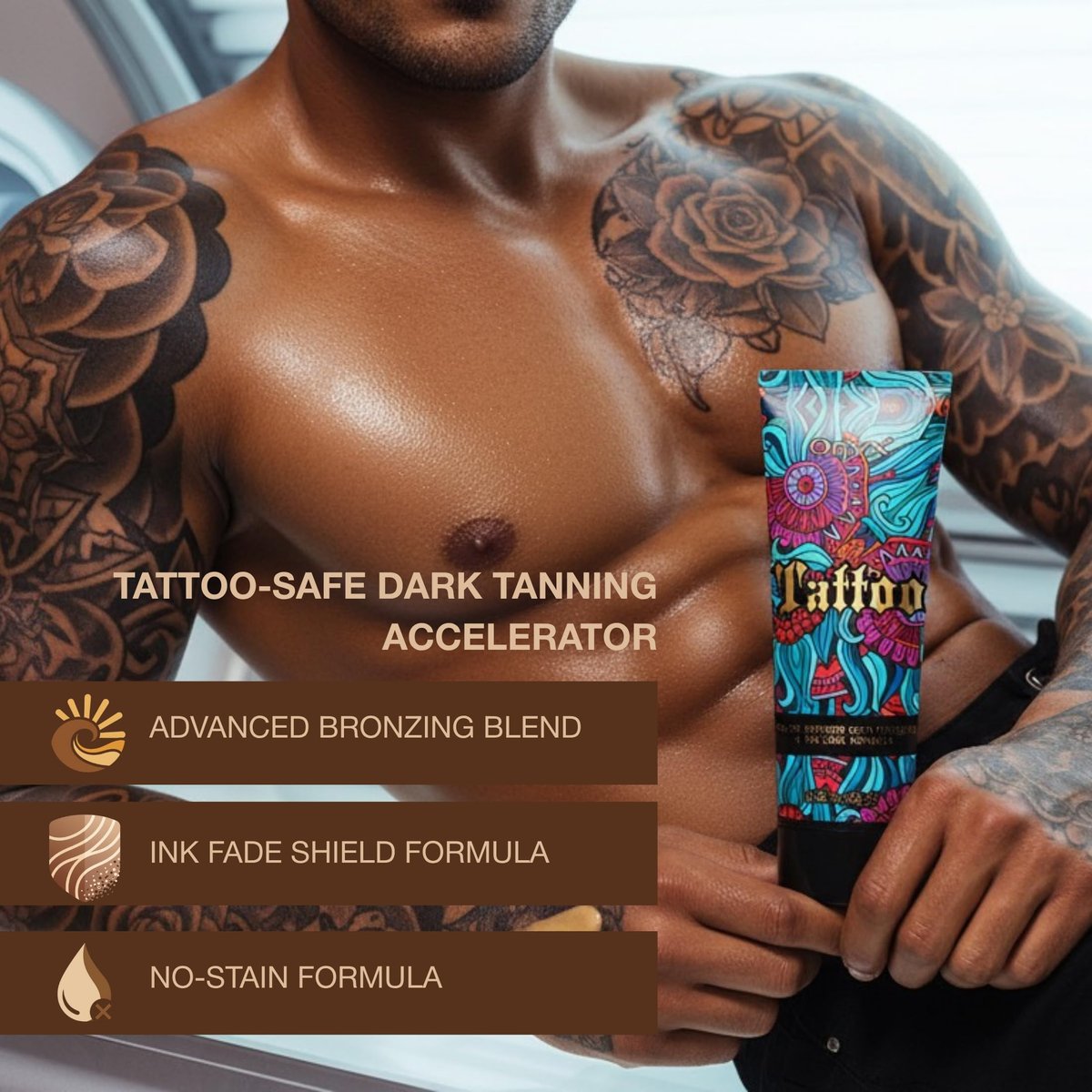 Onyx Tattoo Tanning Lotion - Indoor Accelerator with Bronzer and Tattoo Fade Protection - Dark Tan for Tanning Beds - Hydrating Fade Defense - 6.76 Fl Oz Avelisse