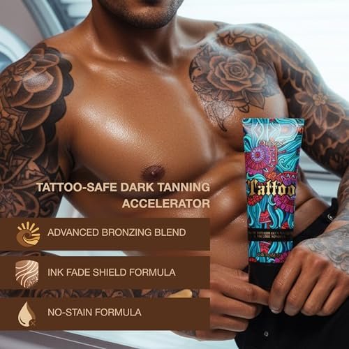 Onyx Tattoo Tanning Lotion - Indoor Accelerator with Bronzer and Tattoo Fade Protection - Dark Tan for Tanning Beds - Hydrating Fade Defense - 6.76 Fl Oz Avelisse