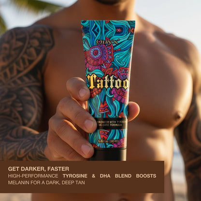 Onyx Tattoo Tanning Lotion - Indoor Accelerator with Bronzer and Tattoo Fade Protection - Dark Tan for Tanning Beds - Hydrating Fade Defense - 6.76 Fl Oz Avelisse