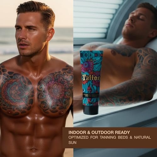 Onyx Tattoo Tanning Lotion - Indoor Accelerator with Bronzer and Tattoo Fade Protection - Dark Tan for Tanning Beds - Hydrating Fade Defense - 6.76 Fl Oz Avelisse