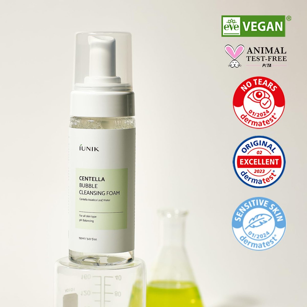 IUNIK Centella Bubble Foaming Vegan Facial Cleanser - 69% Centella Asiatica Extract, Soothing, Moisturizing, Exfoliating, Removes Pore Blackheads & Whiteheads, 5.07 Fl Oz Avelisse
