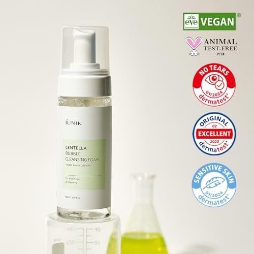 IUNIK Centella Bubble Foaming Vegan Facial Cleanser - 69% Centella Asiatica Extract, Soothing, Moisturizing, Exfoliating, Removes Pore Blackheads & Whiteheads, 5.07 Fl Oz Avelisse