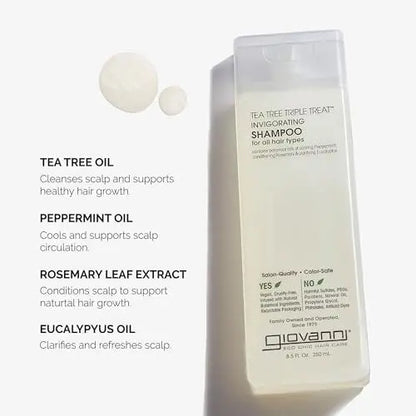 GIOVANNI Tea Tree Triple Treat Invigorating Shampoo - Cooling Peppermint, Eucalyptus & Rosemary - Helps Strengthen & Rejuvenate Hair & Scalp, Paraben Free, 24 oz Avelisse