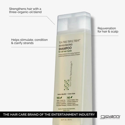 GIOVANNI Tea Tree Triple Treat Invigorating Shampoo - Cooling Peppermint, Eucalyptus & Rosemary - Helps Strengthen & Rejuvenate Hair & Scalp, Paraben Free, 24 oz Avelisse