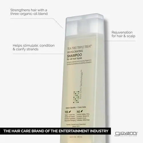 GIOVANNI Tea Tree Triple Treat Invigorating Shampoo - Cooling Peppermint, Eucalyptus & Rosemary - Helps Strengthen & Rejuvenate Hair & Scalp, Paraben Free, 24 oz Avelisse