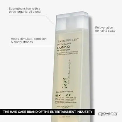 GIOVANNI Tea Tree Triple Treat Invigorating Shampoo - Cooling Peppermint, Eucalyptus & Rosemary - Helps Strengthen & Rejuvenate Hair & Scalp, Paraben Free, 24 oz Avelisse