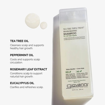GIOVANNI Tea Tree Triple Treat Invigorating Shampoo - Cooling Peppermint, Eucalyptus & Rosemary - Helps Strengthen & Rejuvenate Hair & Scalp, Paraben Free, 24 oz Avelisse