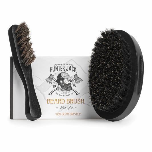 Hunter Jack Natural Boar Bristle Beard Brush for Men – Soft Small Mustache Brush, Premium Travel Grooming Kit (Black, Medium) Avelisse