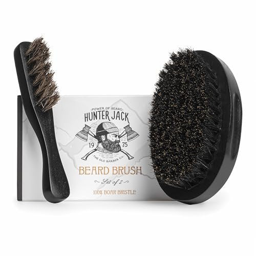 Hunter Jack Natural Boar Bristle Beard Brush for Men – Soft Small Mustache Brush, Premium Travel Grooming Kit (Black, Medium) Avelisse