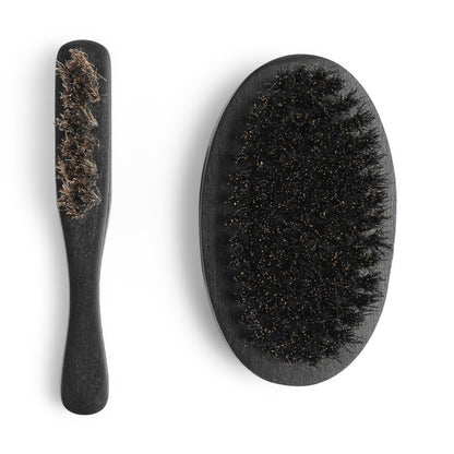 Hunter Jack Natural Boar Bristle Beard Brush for Men – Soft Small Mustache Brush, Premium Travel Grooming Kit (Black, Medium) Avelisse