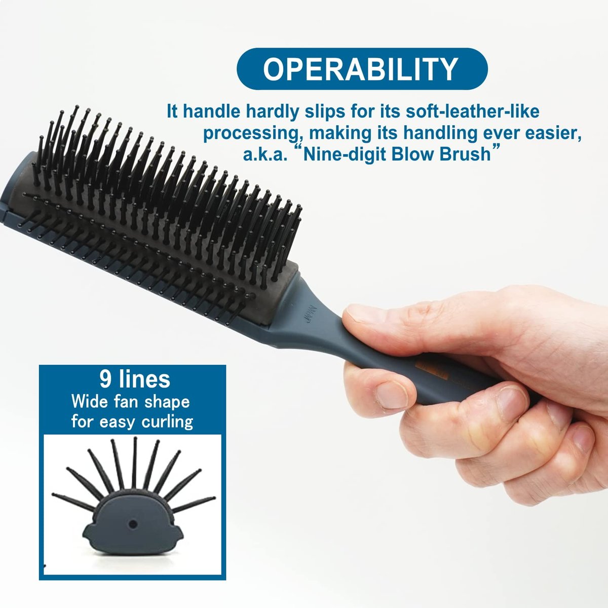 VESS Professional Hair Blow Brush Pro-2000 Ceramic 9 Rows Wide Type - Made in Japan (Blue) Avelisse