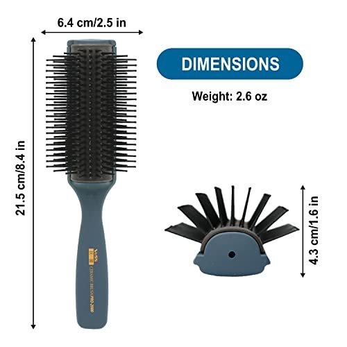 VESS Professional Hair Blow Brush Pro-2000 Ceramic 9 Rows Wide Type - Made in Japan (Blue) Avelisse