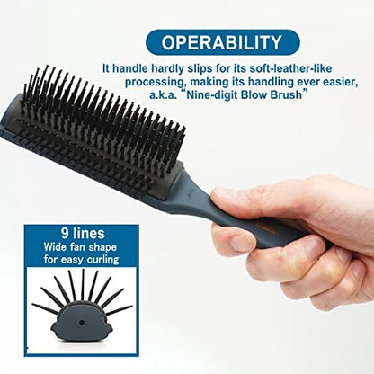 VESS Professional Hair Blow Brush Pro-2000 Ceramic 9 Rows Wide Type - Made in Japan (Blue) Avelisse