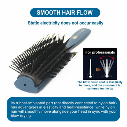 VESS Professional Hair Blow Brush Pro-2000 Ceramic 9 Rows Wide Type - Made in Japan (Blue) Avelisse