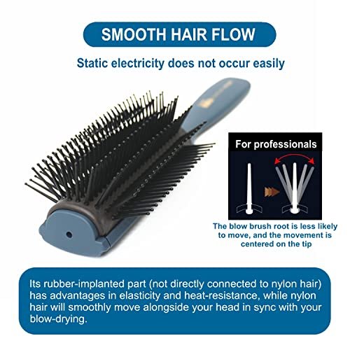 VESS Professional Hair Blow Brush Pro-2000 Ceramic 9 Rows Wide Type - Made in Japan (Blue) Avelisse