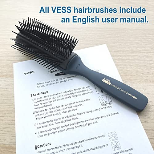 VESS Professional Hair Blow Brush Pro-2000 Ceramic 9 Rows Wide Type - Made in Japan (Blue) Avelisse
