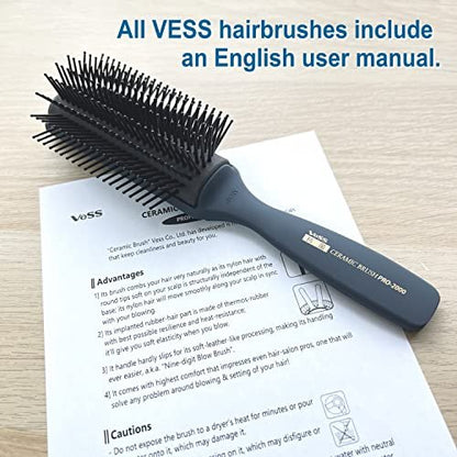 VESS Professional Hair Blow Brush Pro-2000 Ceramic 9 Rows Wide Type - Made in Japan (Blue) Avelisse