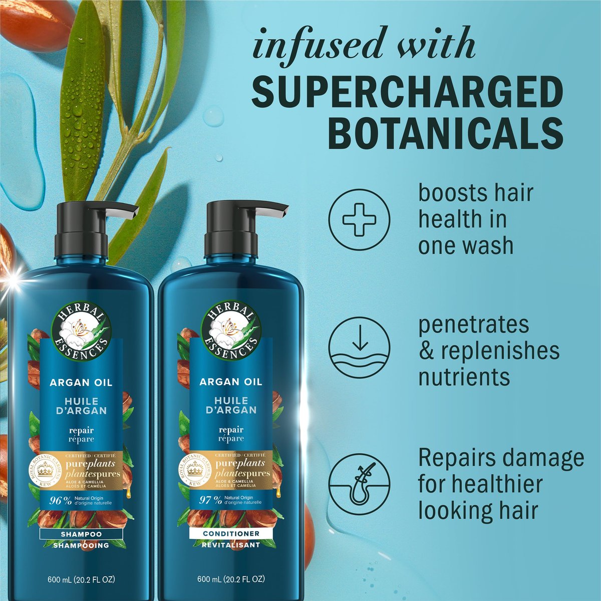 Herbal Essences Argan Oil Repair Shampoo & Conditioner Set - Moisturizing & Smoothing, Paraben-Free, Color-Safe, pH-Balanced, Citrus Scent, 20.2 Fl Oz Each (Pack of 2) Avelisse