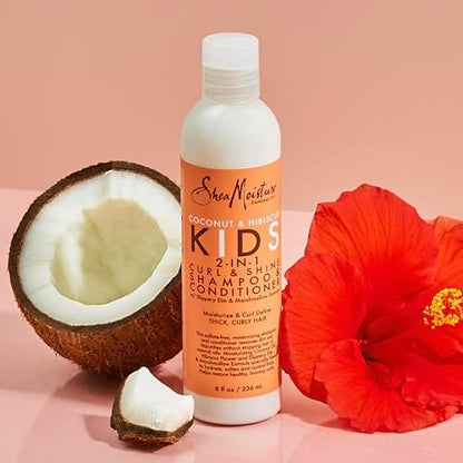 SheaMoisture 2-in-1 Shampoo and Conditioner for Kids Coconut and Hibiscus - Nourishing Coconut Oil for Dry Curls, 8 oz