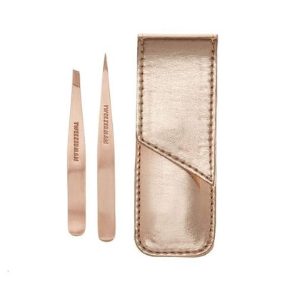 Tweezerman Rose Gold Petite Point and Slant Tweezer Set with Travel Case - Precision Eyebrow Tweezers for Women and Men Avelisse