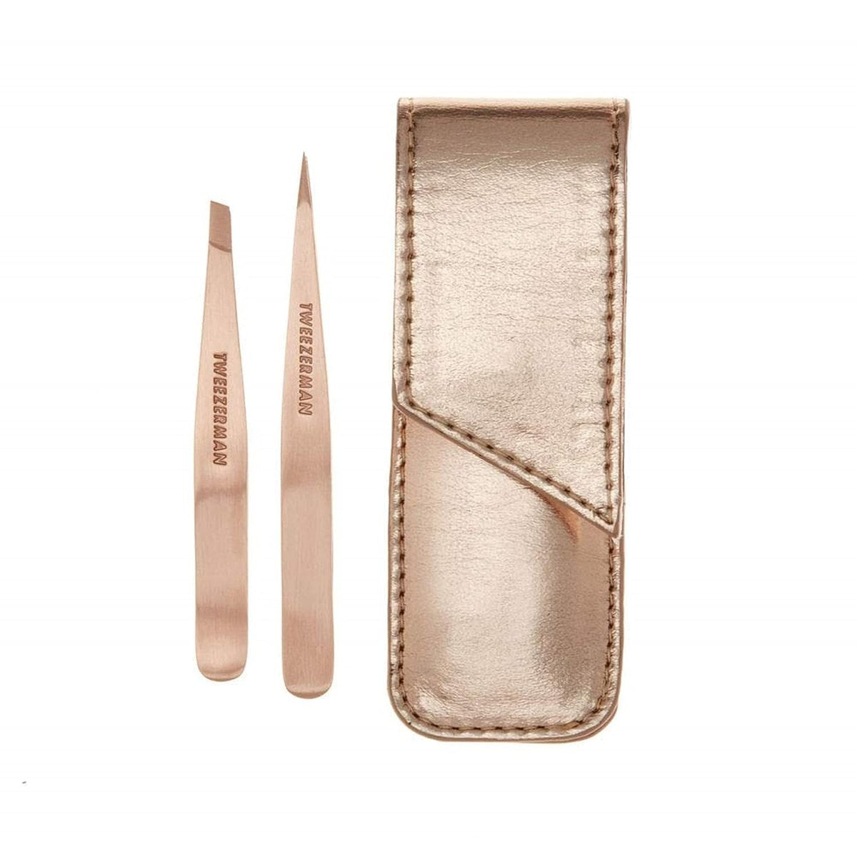 Tweezerman Rose Gold Petite Point and Slant Tweezer Set with Travel Case - Precision Eyebrow Tweezers for Women and Men Avelisse