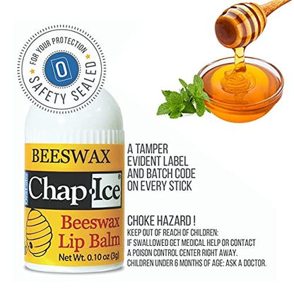 Chap-Ice Beeswax Peppermint Mini Lip Balm 12-Pack – Vitamin E for Dry, Cracked Lips | Made in USA Avelisse
