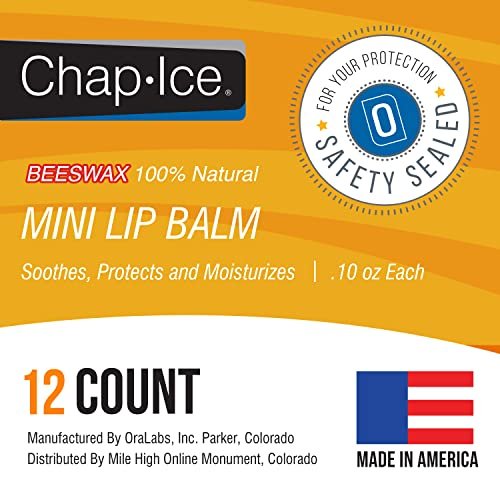 Chap-Ice Beeswax Peppermint Mini Lip Balm 12-Pack – Vitamin E for Dry, Cracked Lips | Made in USA Avelisse