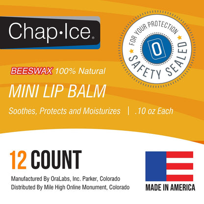 Chap-Ice Beeswax Peppermint Mini Lip Balm 12-Pack – Vitamin E for Dry, Cracked Lips | Made in USA Avelisse