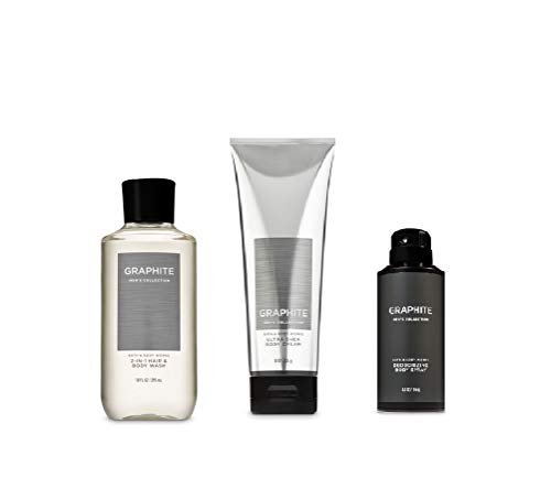 Bath and Body Works Graphite 2-in-1 Hair + Body Wash, Ultra Shea Body Cream & Deodorizing Body Spray Set (2019 Edition) Avelisse