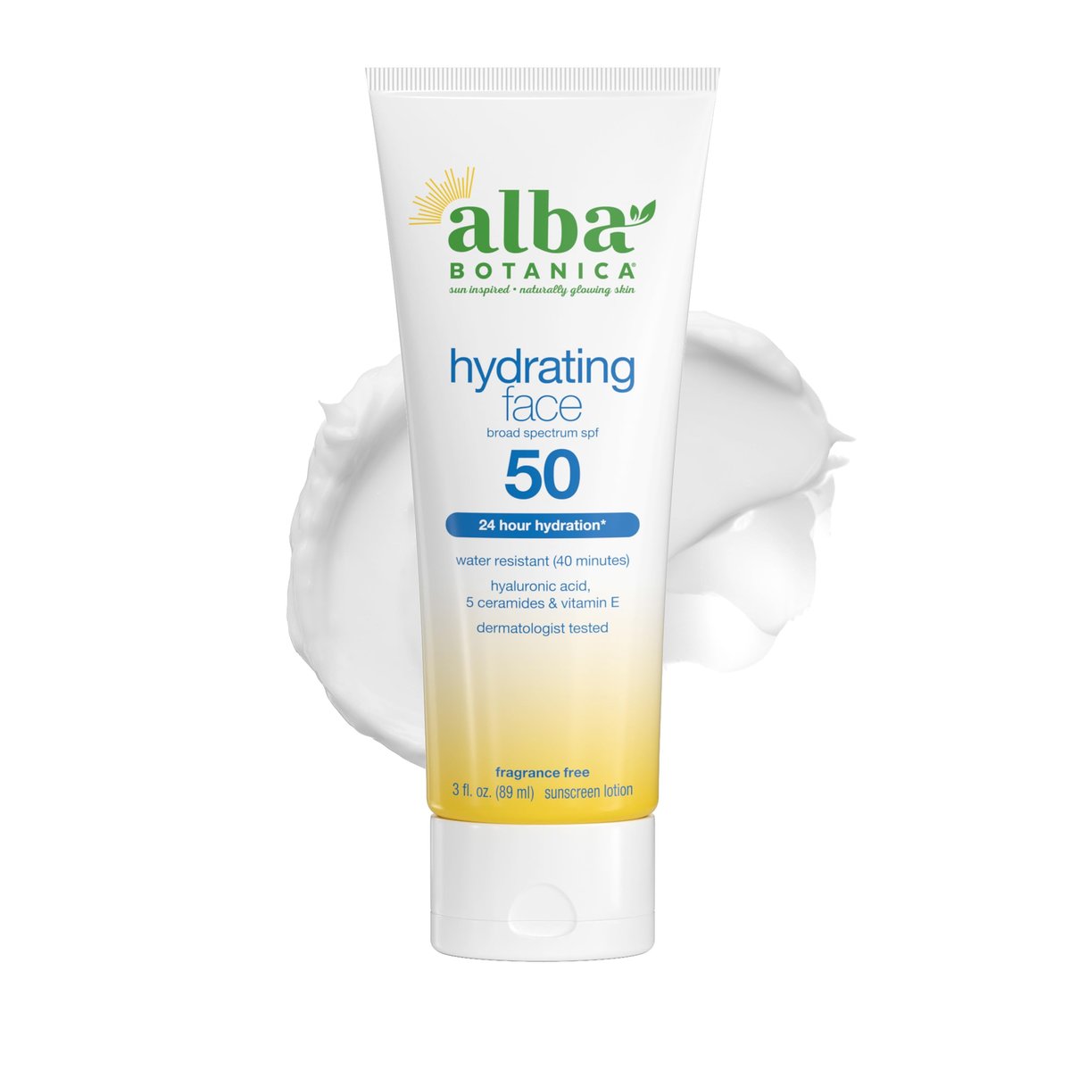 Alba Botanica Hydrating Face Sunscreen Lotion SPF 50 - Broad Spectrum, Fragrance Free, Oxybenzone-Free, 3 oz Avelisse