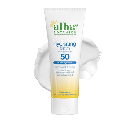 Alba Botanica Hydrating Face Sunscreen Lotion SPF 50 - Broad Spectrum, Fragrance Free, Oxybenzone-Free, 3 oz Avelisse